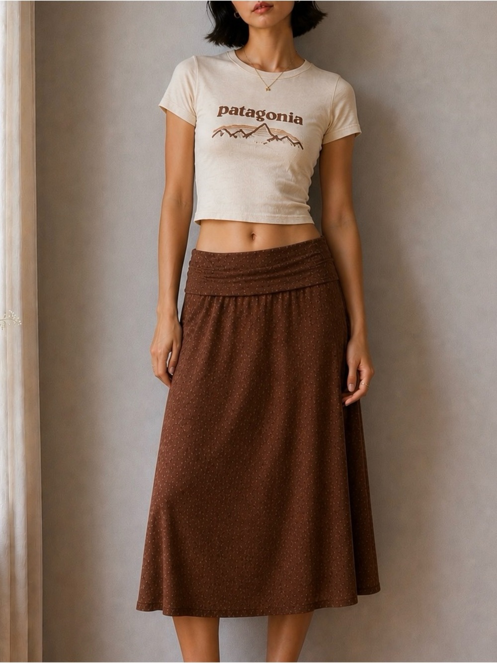 Vintage 2000s Patagonia Brown Foldover Midi Skirt Boho Granola Girl M